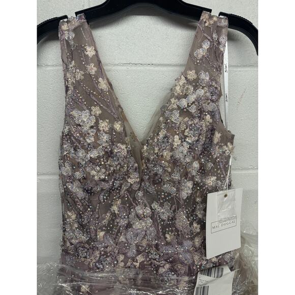 NWT Mac Duggal sz 4Lilac Floral Embroidered Illusion V-Neck Sleeveless Formal - Picture 5 of 9